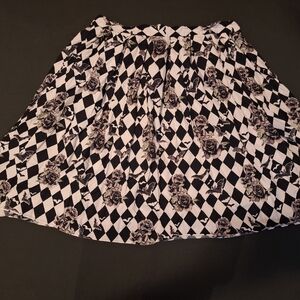 Hell Bunny Black and White Rose Check Skirt